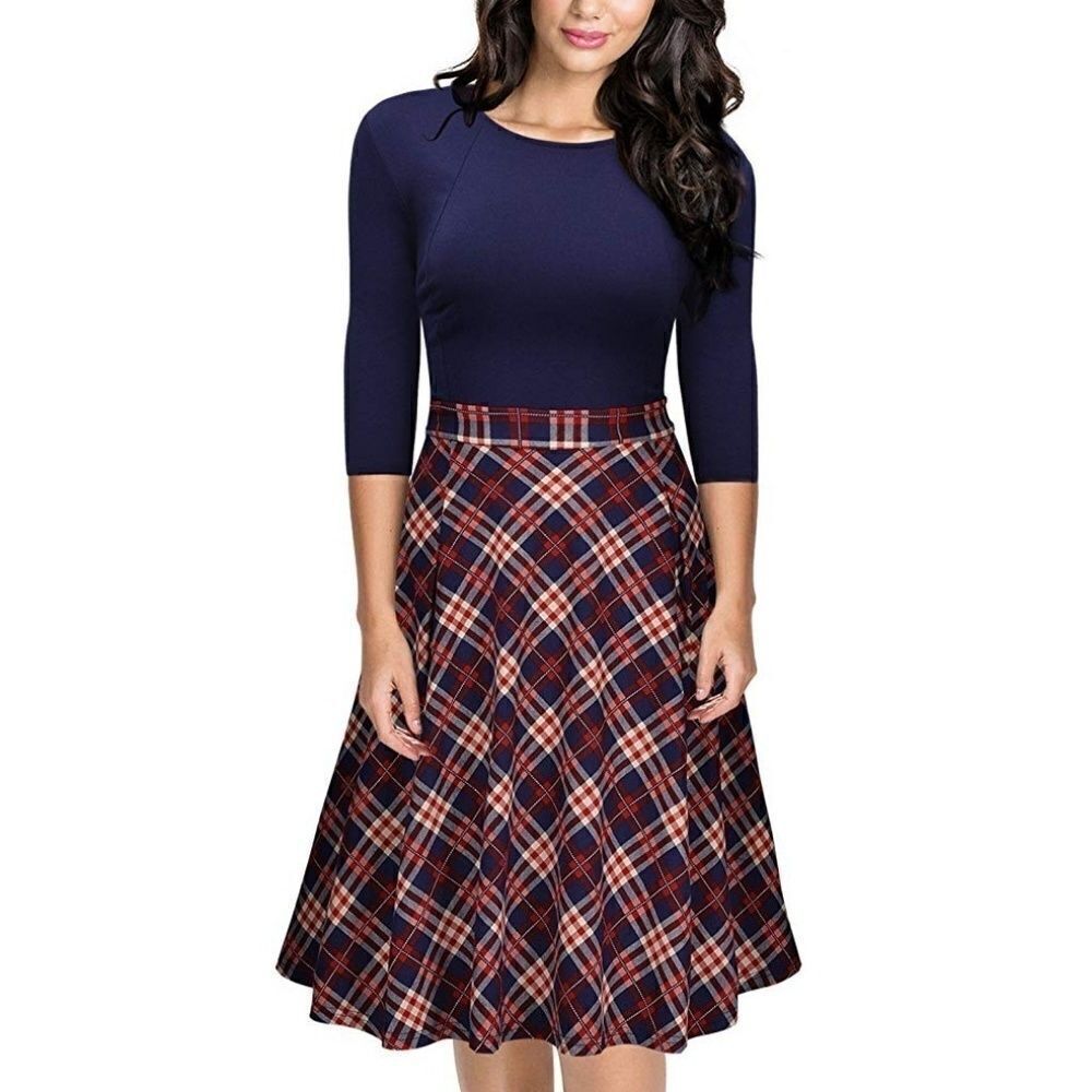 Missmay 50s‎ Vintage Look Plaid Fit & Flare Dress S